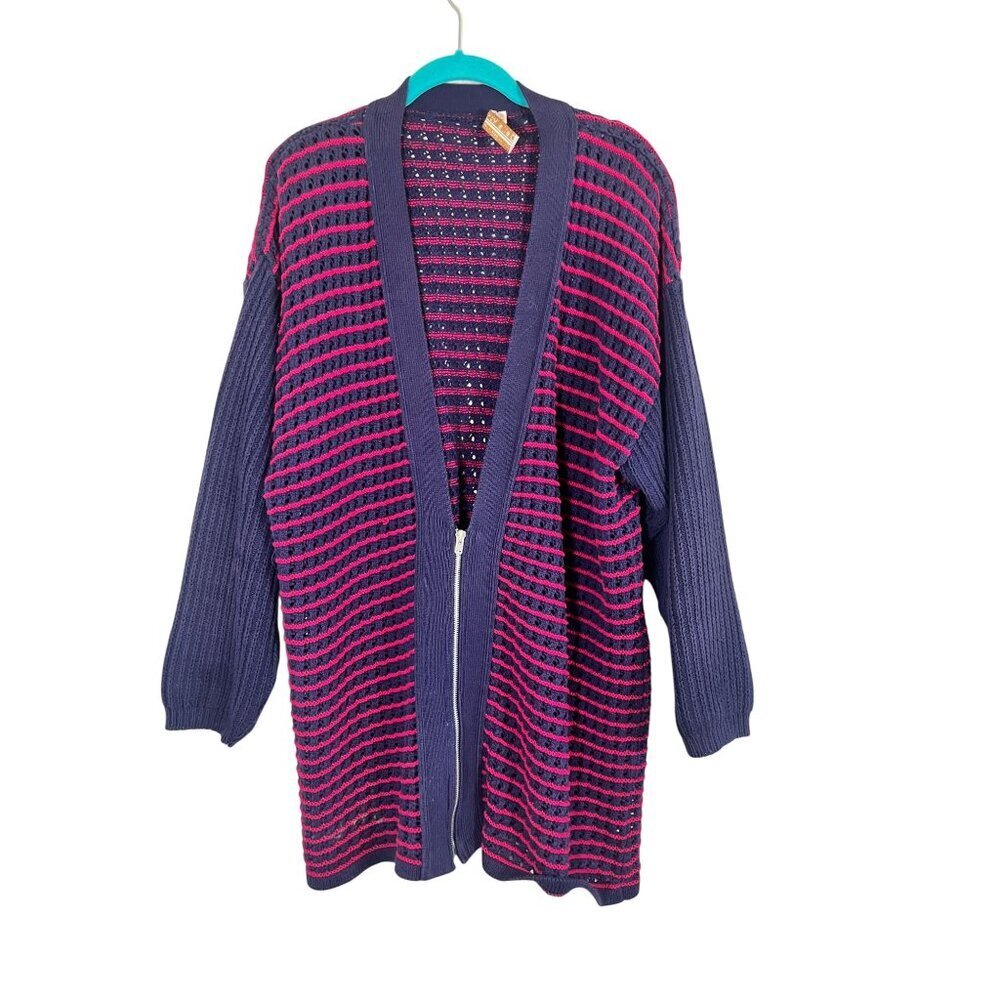 Retro Knit Sweater Blue L Preppy Coastal‎ Classic Chic Relaxed Striped Festive